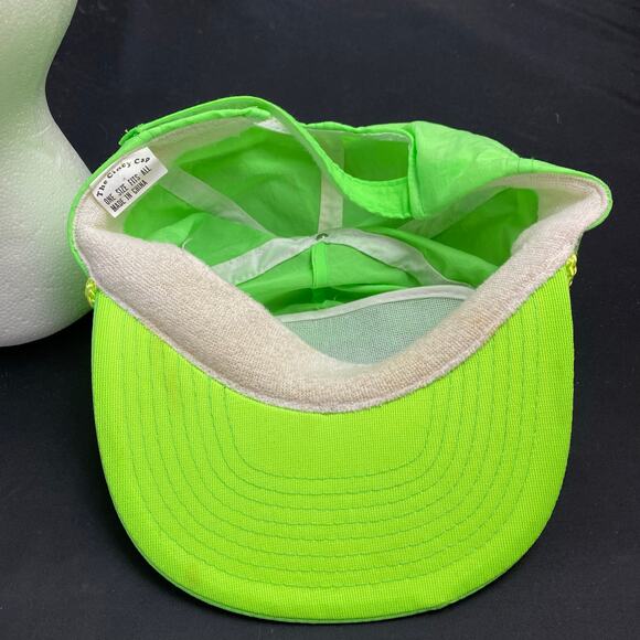 Neon Green Thunder Party Hat Cap Fast Boats Hot Wings Cold Beer Hook N Loop - Picture 6 of 6